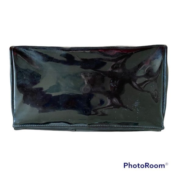 MB MARKAY CLUTCH CHIC VINTAGE BLACK PATENT LEATHER SILVER ACCENT VERY VOGUE - Picture 2 of 5